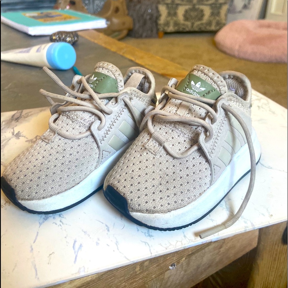 Green and tan adidas nmd toddler shoes